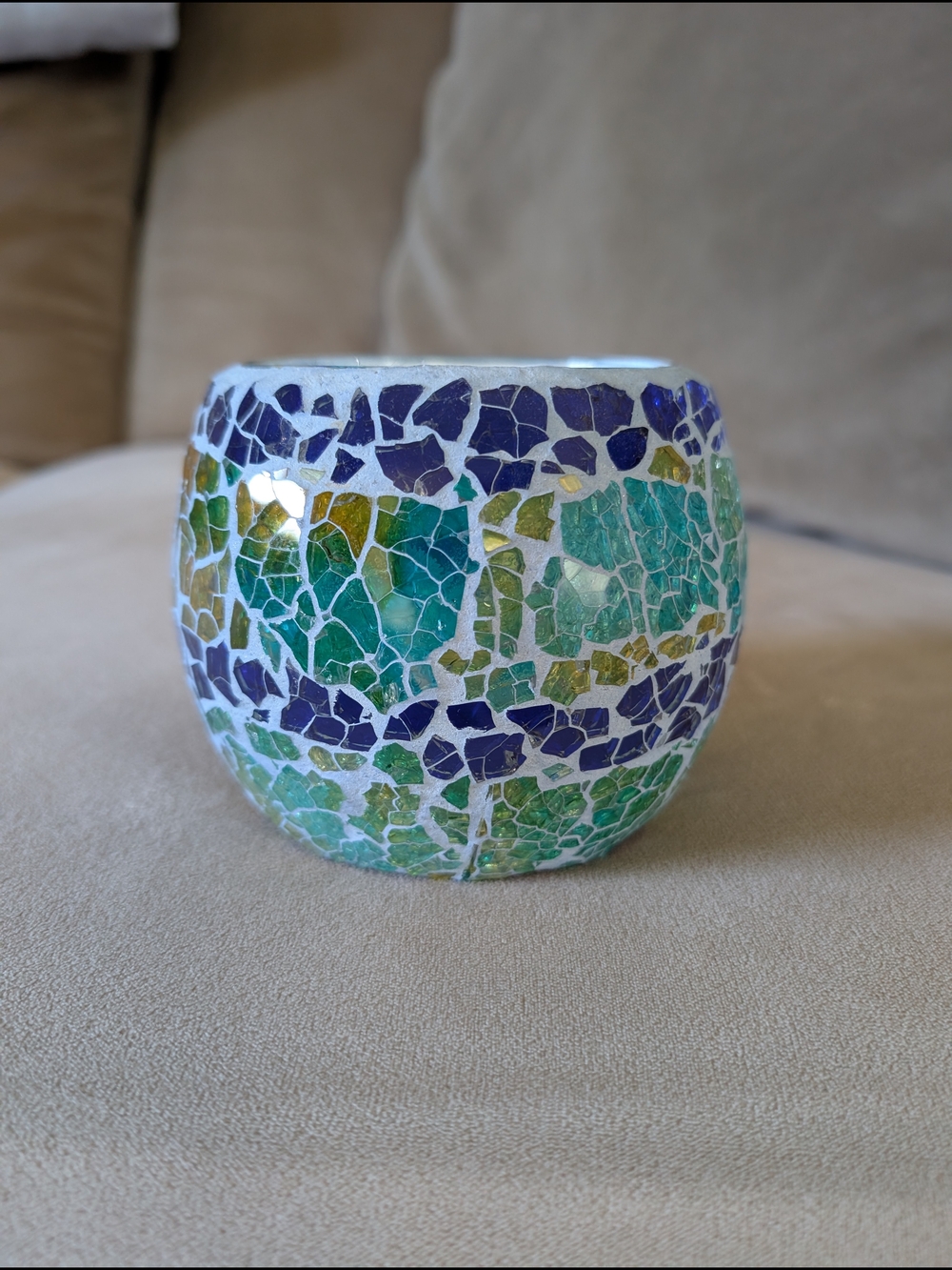 Mosaic Glass Teal & Blue Candle Holder
